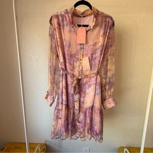 Ivy City Co Pink and Purple Floral Long Sleeve Dress